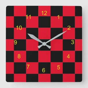 Clock - Red and Black Checkerboard Fyrkantig Klocka