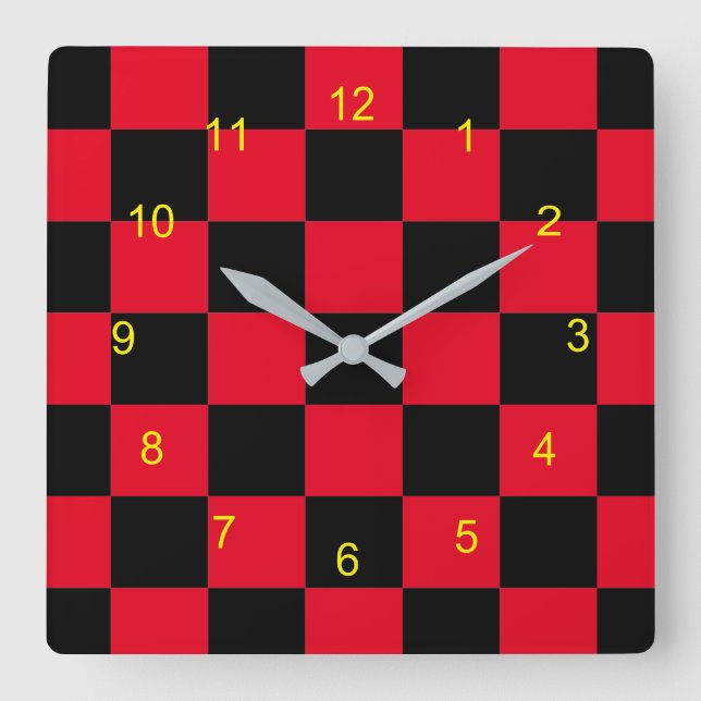 Clock - Red and Black Checkerboard Fyrkantig Klocka (Framsida)