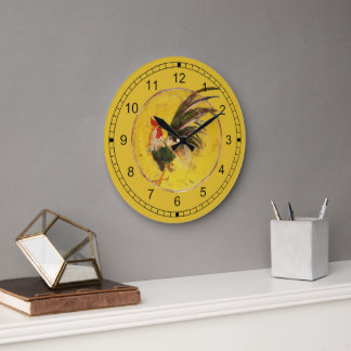 Clock - Rooster and Yellow Background Stor Klocka