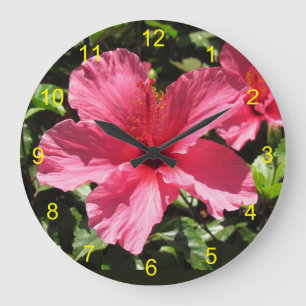Clock - Rosa Hibiscus Blommar Stor Klocka