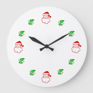 Clock - Santa and Holly Stor Klocka