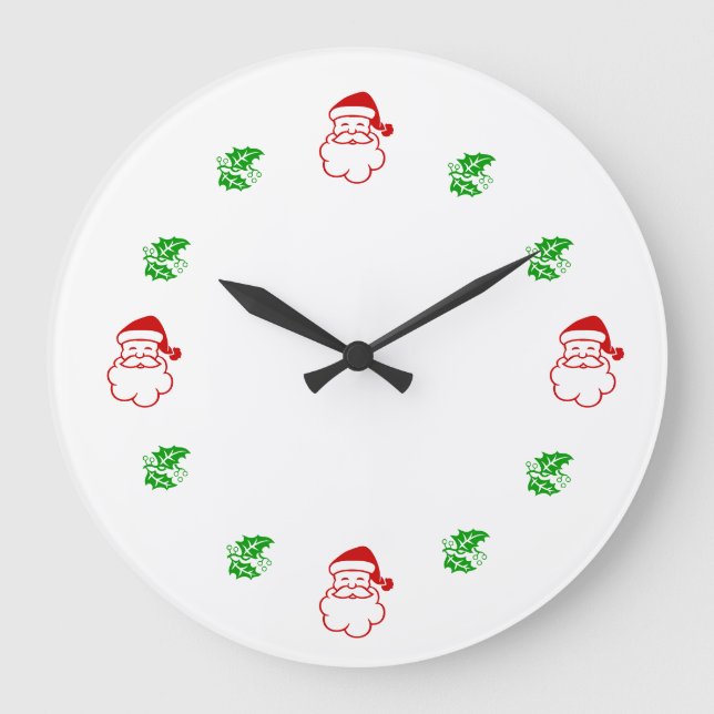 Clock - Santa and Holly Stor Klocka (Framsida)