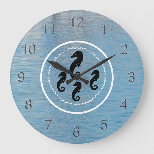 Clock - Seahorses, Water and White Rings Stor Klocka (Framsida)