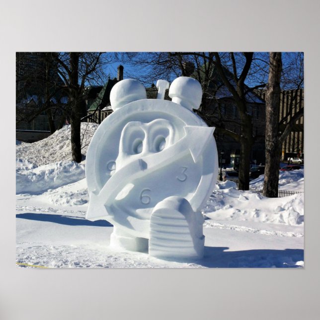 Clock Snö Sculpture, Quebec, Kanada Poster (Framsidan)