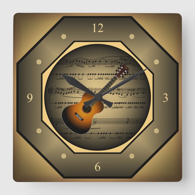 Clock-tagon ~ Guitar ~ Lakan Music ~ Unique ~ Fyrkantig Klocka (Framsida)