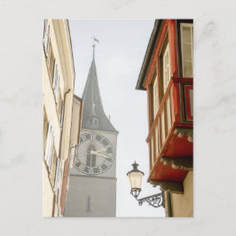 Clock Torn Zurich St. Peters Church & Windows Vykort