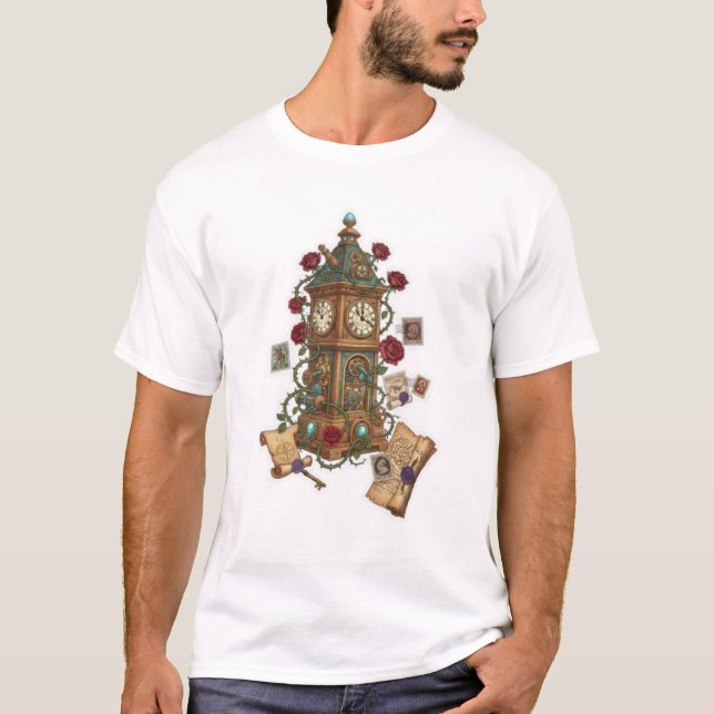 Clock Tower Fantasy Time Machine Illustration T Shirt (Framsida)