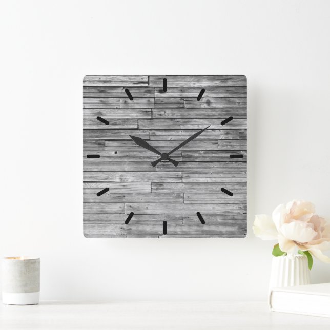 Clock - Weasted Barn Wood Fyrkantig Klocka (Hem)