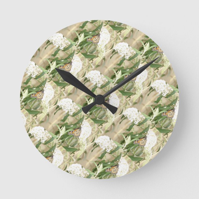 Clock white blomsterfjäril rund klocka (Framsida)