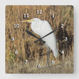 Clock - White Heron Fyrkantig Klocka