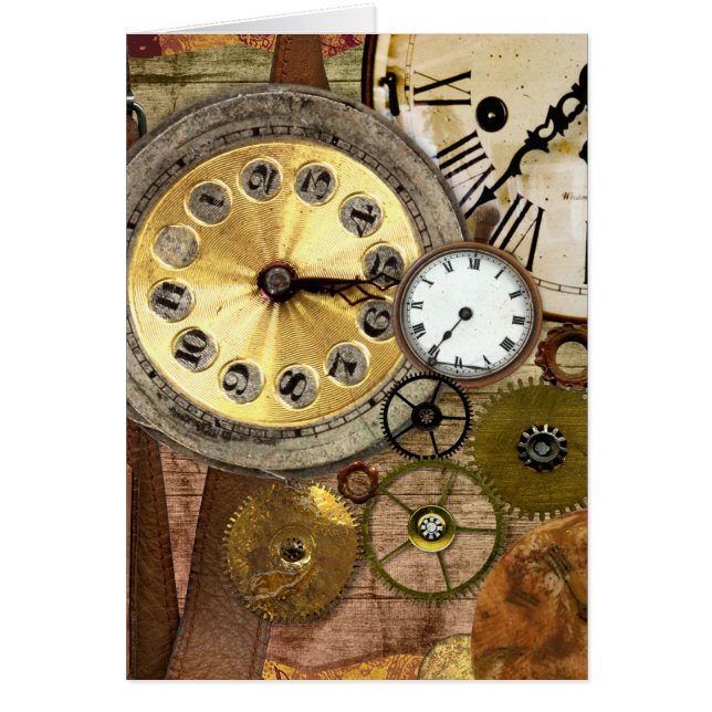 Clocks Rusty Old Steampunk Art Hälsningskort (Framsidan)