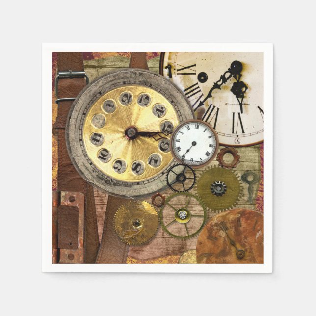 Clocks Rusty Old Steampunk Art Pappersservett (Framsidan)