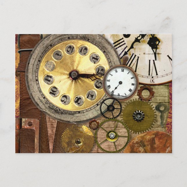 Clocks Rusty Old Steampunk Art Vykort (Framsida)
