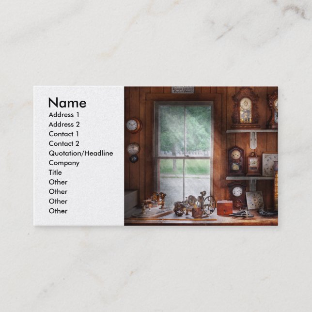 Clocksmith - Reparera klockan i butiken Visitkort (Framsida)