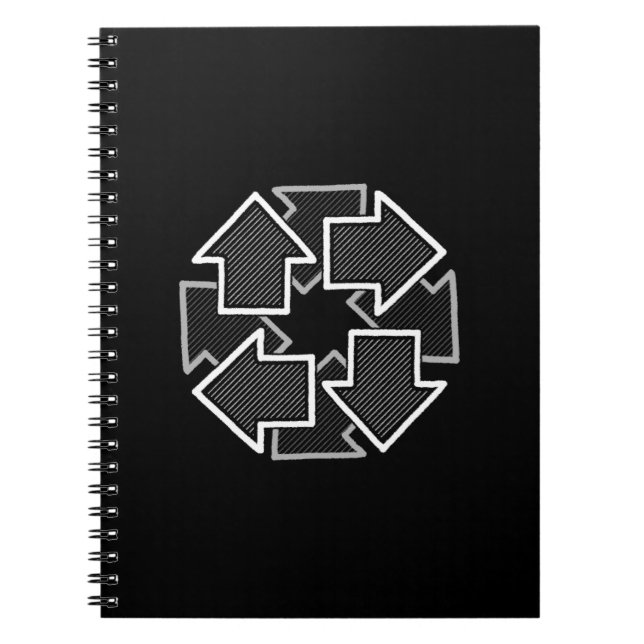 Clockwise Arrows Minimal Geometric Black Variant 2 Anteckningsbok (Framsidan)