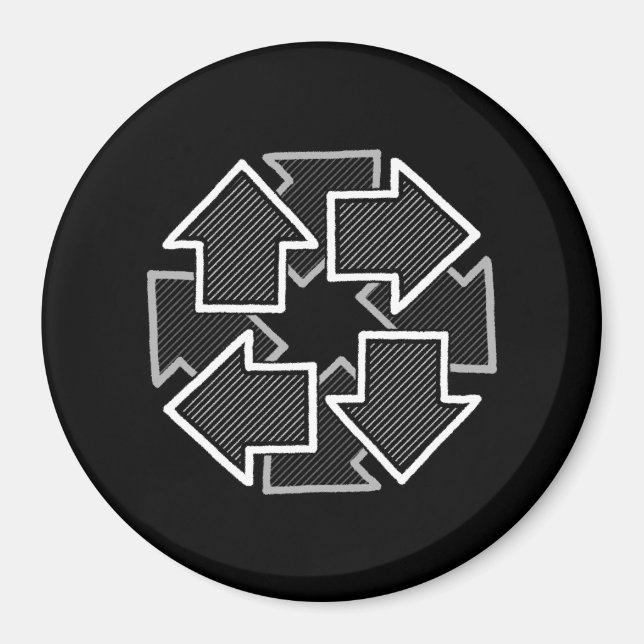Clockwise Arrows Minimal Geometric Black Variant 2 Magnet (Framsidan)