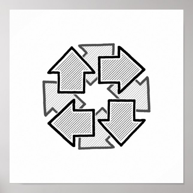 Clockwise Arrows Minimal Geometric White Variant 1 Poster (Framsidan)