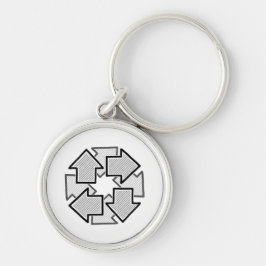 Clockwise Arrows Minimal Geometric White Variant 1 Rund Silverfärgad Nyckelring