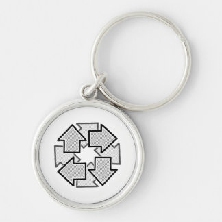 Clockwise Arrows Minimal Geometric White Variant 1 Rund Silverfärgad Nyckelring