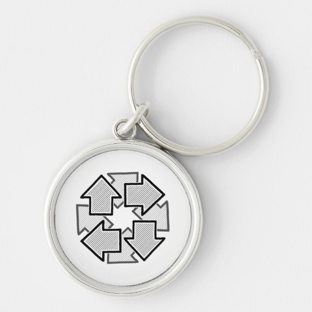 Clockwise Arrows Minimal Geometric White Variant 1 Rund Silverfärgad Nyckelring (Framsidan)