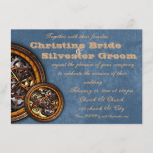 Clockwork and Leather, 4,5x6,25 bröllop Inbjudningar