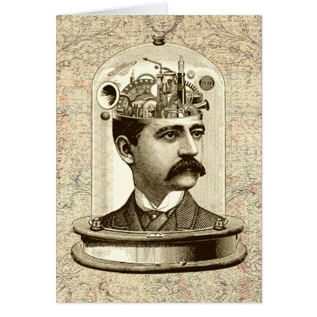 Clockwork Brain STEAMPUNK vintage Hälsningskort (Framsidan)
