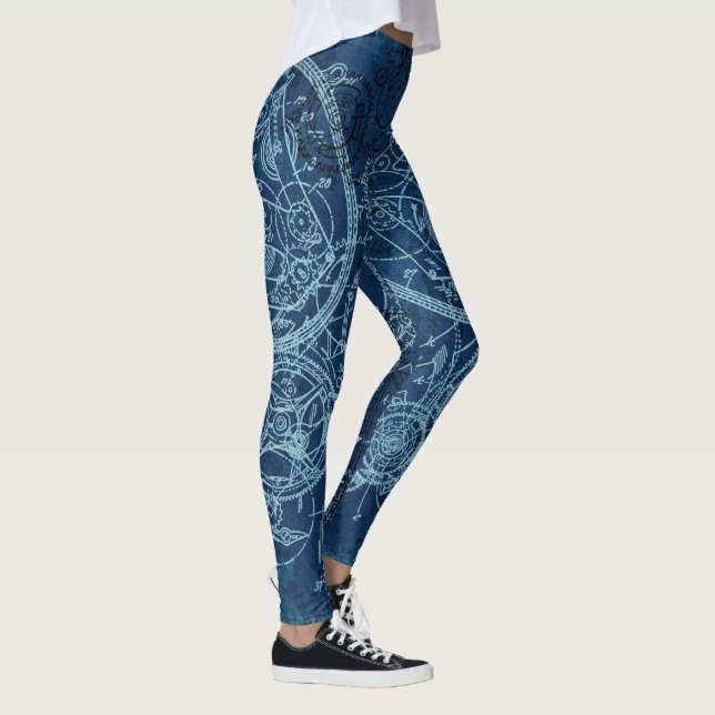 Clockwork Collage Blue Leggings (Höger)