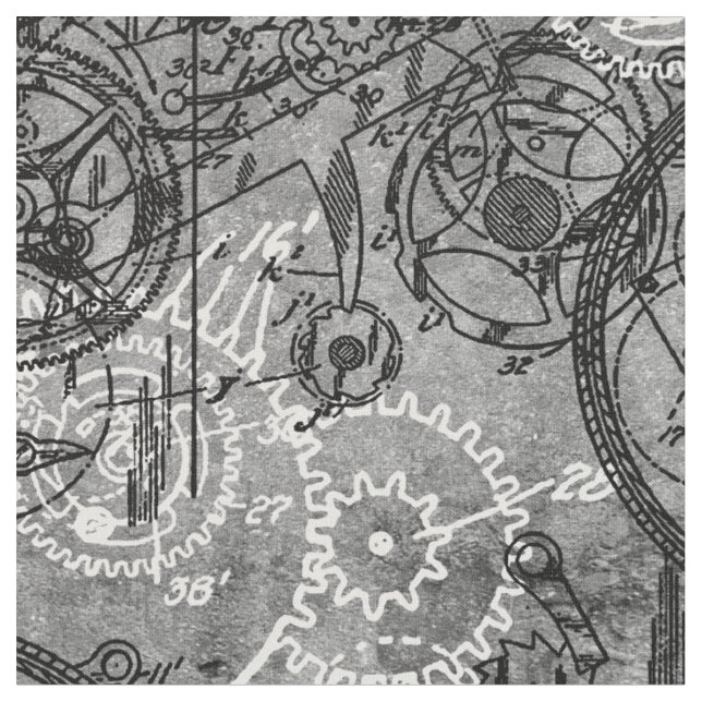 Clockwork Collage Grått Tyg (Närbild)