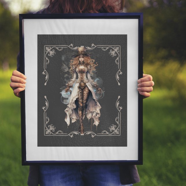 Clockwork Couture Steampunk Digital Konst Poster (As shown 16x20 print with white mat & black frame. )