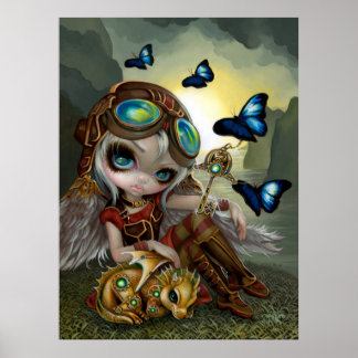 Clockwork Dragonling steampunk drakkonst Poster