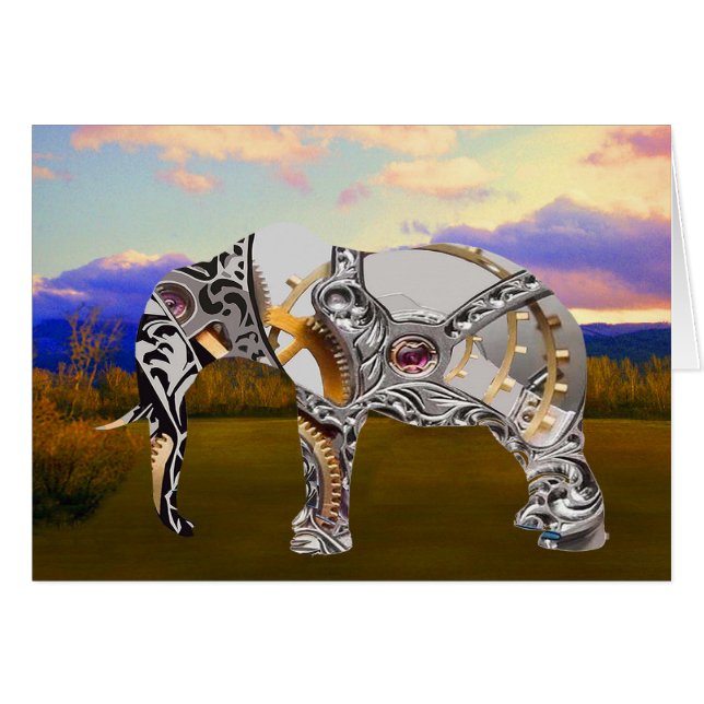 Clockwork Elephant Hälsningskort (Framsidan Horizontal)