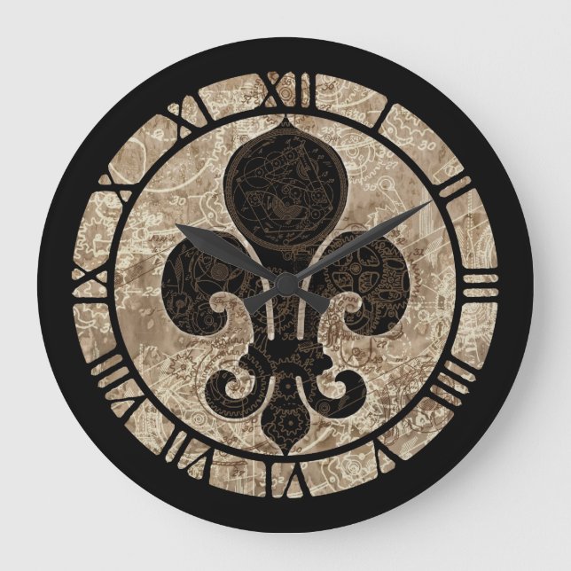 Clockwork Fleur De Lis Stor Klocka (Framsida)