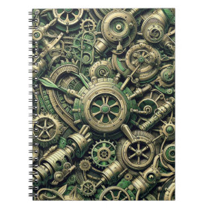 Clockwork Gears Steampunk Industrial Grönt Anteckningsbok