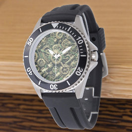 Clockwork Gears Steampunk Industrial Grönt Armbandsur