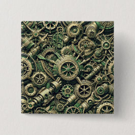 Clockwork Gears Steampunk Industrial Grönt Knapp