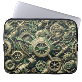 Clockwork Gears Steampunk Industrial Grönt Laptop Fodral
