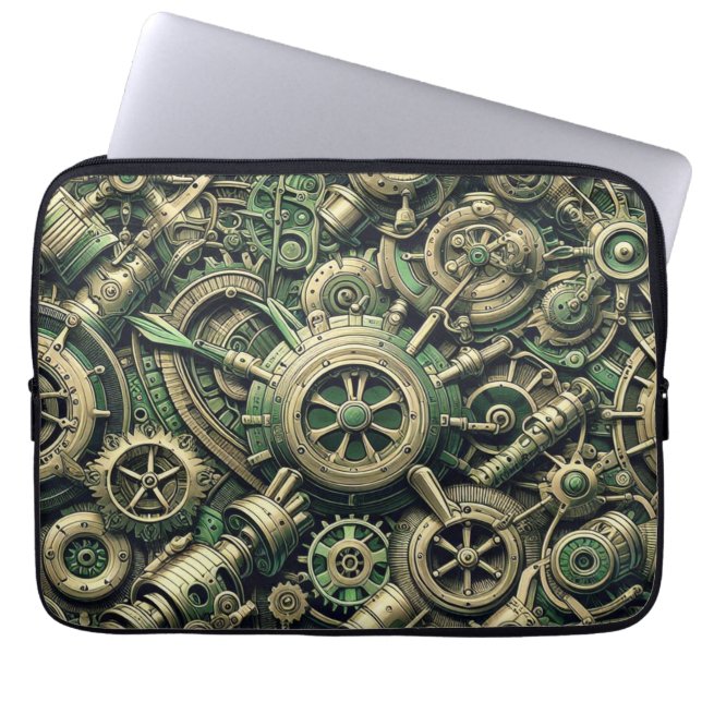 Clockwork Gears Steampunk Industrial Grönt Laptop Fodral (Framsidan)