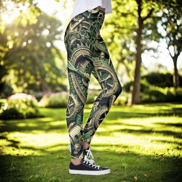 Clockwork Gears Steampunk Industrial Grönt Leggings