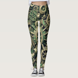 Clockwork Gears Steampunk Industrial Grönt Leggings