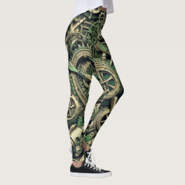 Clockwork Gears Steampunk Industrial Grönt Leggings