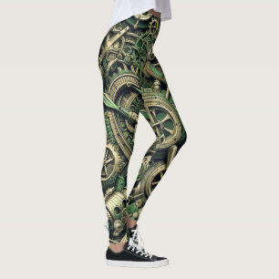 Clockwork Gears Steampunk Industrial Grönt Leggings