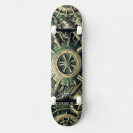 Clockwork Gears Steampunk Industrial Grönt Mini Skateboard Bräda 18,5 Cm