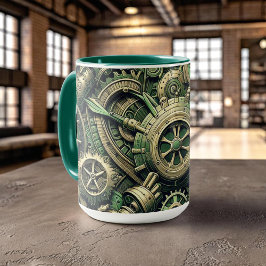 Clockwork Gears Steampunk Industrial Grönt Mugg