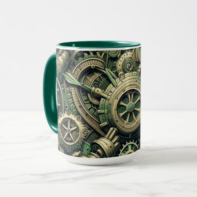 Clockwork Gears Steampunk Industrial Grönt Mugg (Framsida vänster)