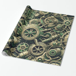 Clockwork Gears Steampunk Industrial Grönt Presentpapper