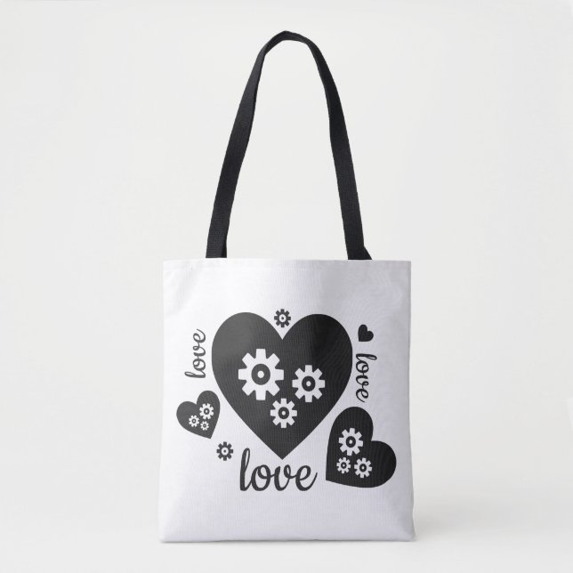 Clockwork Hearearts Tote Bag Tygkasse (Framsida)