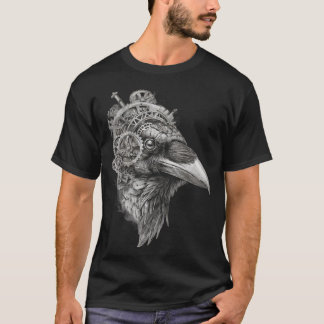 Clockwork Raven Portrait — Pen-and-Ink Steampunk T Shirt