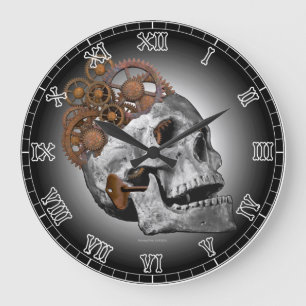Clockwork Skull Cogs Steampunk Skeleton Gothic Stor Klocka