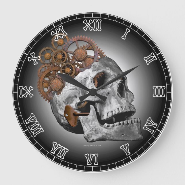 Clockwork Skull Cogs Steampunk Skeleton Gothic Stor Klocka (Framsida)