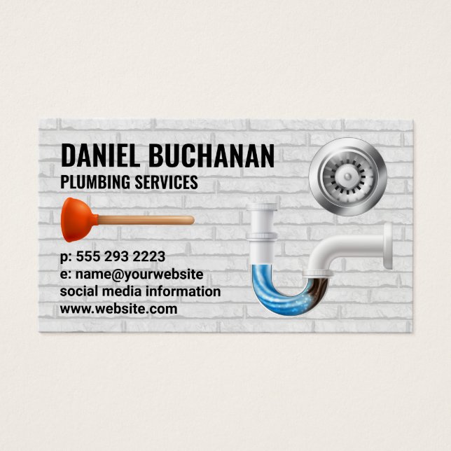 Clogged Rör | Målad tegelvägg | Tömning Visitkort (Framsidan)